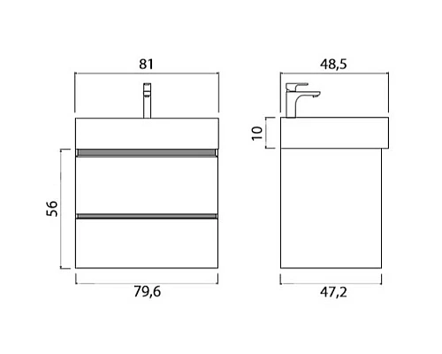 Приобрести Тумба под раковину Creto Amelia 80 14-1078G подвесная Антрацит Белый матовый в магазине сантехники Santeh-Crystal.ru