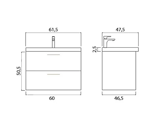 Приобрести Тумба под раковину Creto Ares 60 10-1161B подвесная Серый Бетон в магазине сантехники Santeh-Crystal.ru