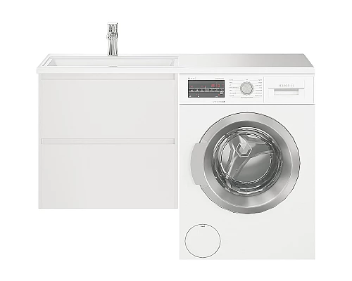 Приобрести Тумба с раковиной Creto Cafor 130 L 19-W130L подвесная Белый глянец в магазине сантехники Santeh-Crystal.ru