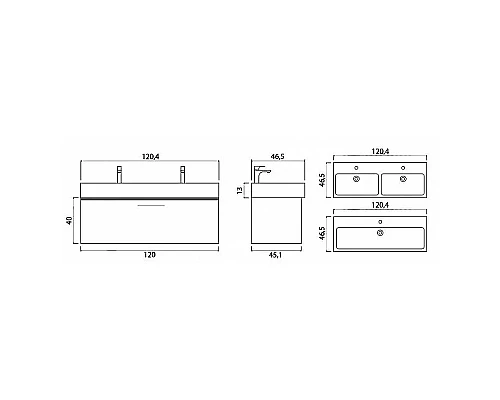 Заказать Тумба под раковину Creto Milano 120 5-1393-1394SO подвесная Sorano в магазине сантехники Santeh-Crystal.ru