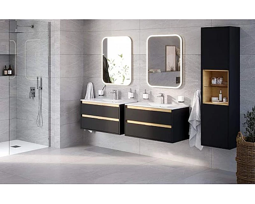 Купить Шкаф пенал Excellent Tuto 40 MLEX.0201.400.BKBL подвесной Черный матовый Дуб в магазине сантехники Santeh-Crystal.ru