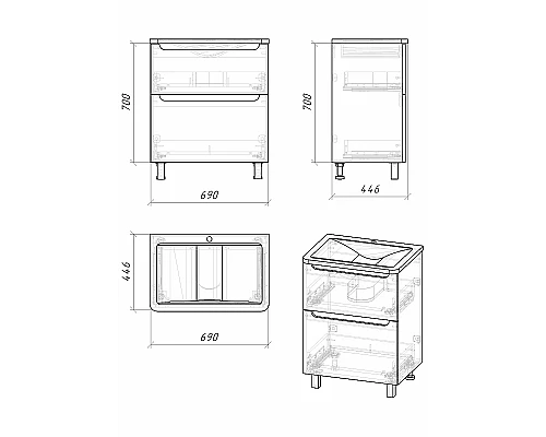 Купить Тумба под раковину Grossman Адель 70 107005 Белая в магазине сантехники Santeh-Crystal.ru