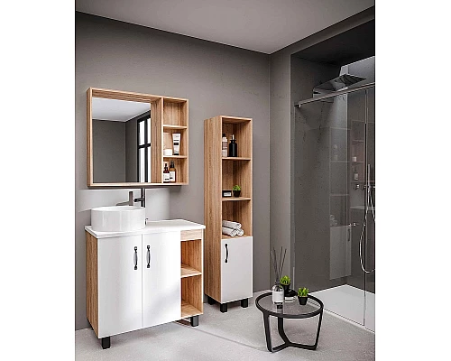 Приобрести Тумба под раковину Grossman Флай 80 108001 Дуб сонома Белая в магазине сантехники Santeh-Crystal.ru