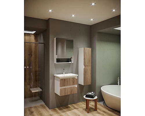 Приобрести Шкаф пенал Grossman Инлайн 35 303506 Белый Дуб сонома в магазине сантехники Santeh-Crystal.ru