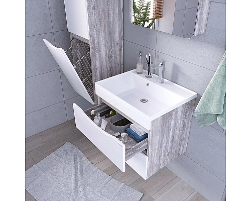 Купить Тумба под раковину Grossman Талис 60 106010 подвесная Бетон пайн Белый глянец в магазине сантехники Santeh-Crystal.ru