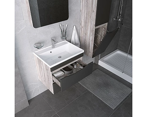 Приобрести Тумба под раковину Grossman Талис 70 107010 подвесная Бетон пайн Серая в магазине сантехники Santeh-Crystal.ru