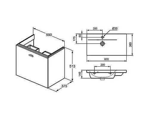 Приобрести Тумба под раковину Ideal Standard Connect Space 60 C6743KR подвесная Серая глянцевая в магазине сантехники Santeh-Crystal.ru
