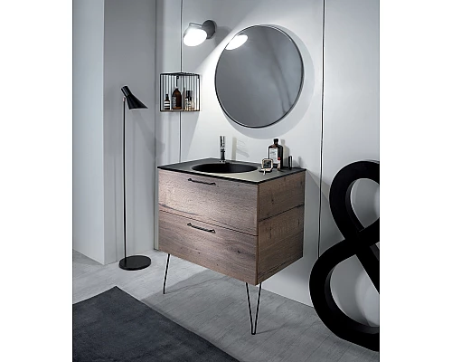 Купить Тумба под раковину Jacob Delafon Odeon Rive Gauche 60 EB2520-R9-E52 подвесная Дуб Табак ручки Черные в магазине сантехники Santeh-Crystal.ru