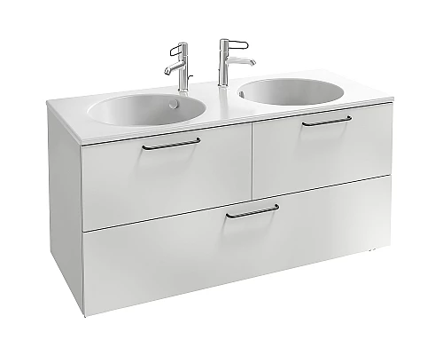 Приобрести Тумба под раковину Jacob Delafon Odeon Rive Gauche 120 EB2545-R9-N18 подвесная Белая ручки Черные в магазине сантехники Santeh-Crystal.ru