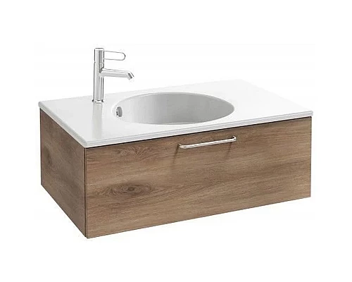 Купить Тумба под раковину Jacob Delafon Odeon Rive Gauche 80 EB2515-R9-E52 подвесная Дуб табак ручки Черные в магазине сантехники Santeh-Crystal.ru