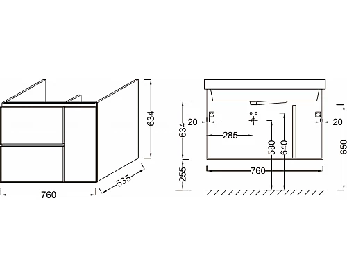 Приобрести Тумба под раковину Jacob Delafon Soprano 76 EB1333-E10 подвесная Квебекский дуб в магазине сантехники Santeh-Crystal.ru