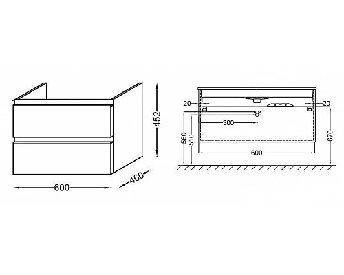 Купить Тумба под раковину Jacob Delafon Vox 60 EB2030-RA-E16 подвесная Ореховое дерево в магазине сантехники Santeh-Crystal.ru