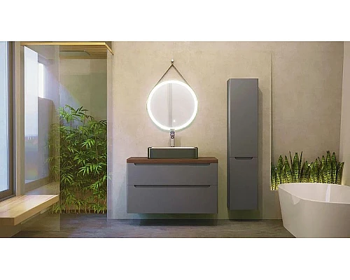 Приобрести Шкаф пенал Jorno Wood 33 Wood.04.150/P/GR подвесной Серый в магазине сантехники Santeh-Crystal.ru