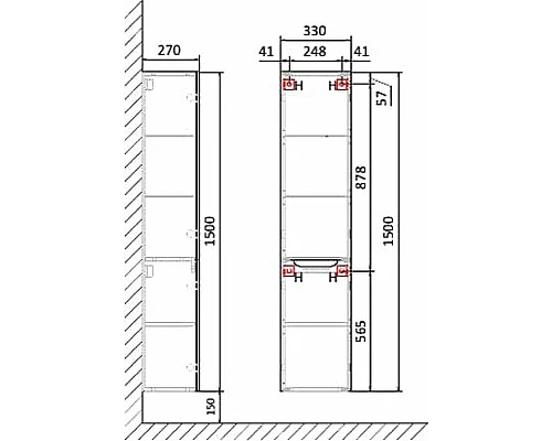 Приобрести Шкаф пенал Jorno Wood 33 Wood.04.150/P/GR подвесной Серый в магазине сантехники Santeh-Crystal.ru