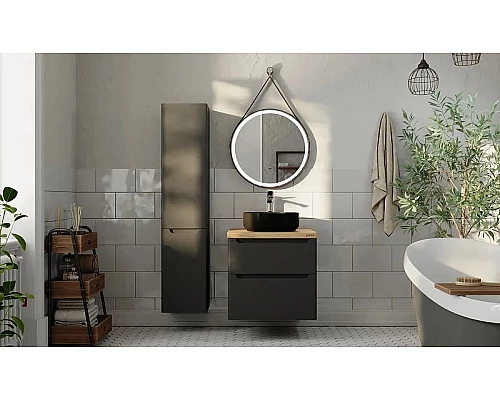 Приобрести Тумба под раковину Jorno Wood 60 wood.01.60/P/GR подвесная Серая в магазине сантехники Santeh-Crystal.ru