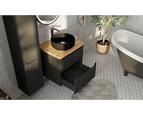 Приобрести Тумба под раковину Jorno Wood 60 wood.01.60/P/GR подвесная Серая в магазине сантехники Santeh-Crystal.ru