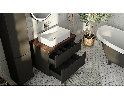 Заказать Тумба под раковину Jorno Wood 80 wood.01.80/P/GR подвесная Серая в магазине сантехники Santeh-Crystal.ru