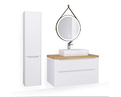 Купить Тумба под раковину Jorno Wood 100 wood.01.100/P/W подвесная Белая в магазине сантехники Santeh-Crystal.ru