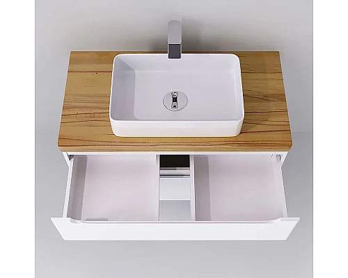 Купить Тумба под раковину Jorno Wood 100 wood.01.100/P/W подвесная Белая в магазине сантехники Santeh-Crystal.ru