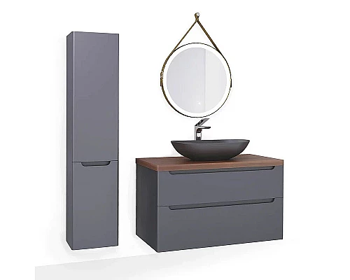 Купить Тумба под раковину Jorno Wood 100 wood.01.100/P/GR подвесная Серая в магазине сантехники Santeh-Crystal.ru