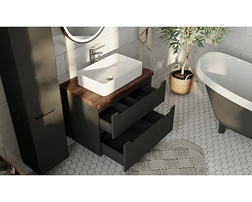 Купить Тумба под раковину Jorno Wood 100 wood.01.100/P/GR подвесная Серая в магазине сантехники Santeh-Crystal.ru