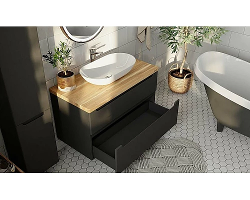 Купить Тумба под раковину Jorno Wood 100 wood.01.100/P/GR подвесная Серая в магазине сантехники Santeh-Crystal.ru