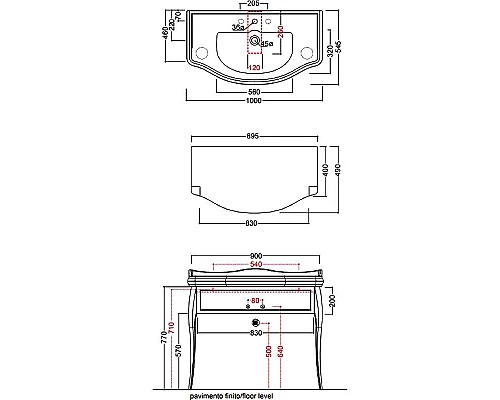 Приобрести Тумба под раковину Kerasan Retro 100 7363K3 Черный глянец в магазине сантехники Santeh-Crystal.ru