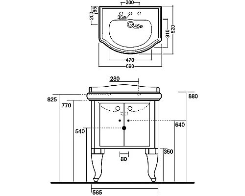 Заказать Тумба под раковину Kerasan Retro 60 7361K5 Белый глянец Хром в магазине сантехники Santeh-Crystal.ru