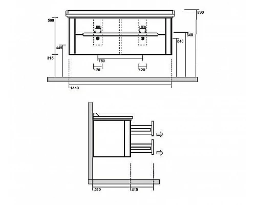 Купить Тумба под раковину Kerasan Waldorf 144 925430 подвесная Bi vaniglia matt в магазине сантехники Santeh-Crystal.ru