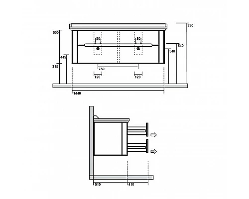 Купить Тумба под раковину Kerasan Waldorf 144 925446 подвесная Noce в магазине сантехники Santeh-Crystal.ru