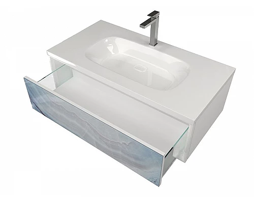 Приобрести Тумба под раковину Marka One Milacco 100П У72795 подвесная Blue Marble в магазине сантехники Santeh-Crystal.ru