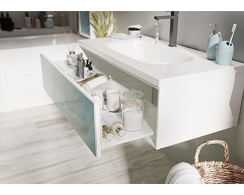 Приобрести Тумба под раковину Marka One Milacco 100П У72795 подвесная Blue Marble в магазине сантехники Santeh-Crystal.ru