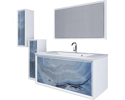 Купить Шкаф пенал Marka One Seattle 30П L У73219 подвесной Blue marble в магазине сантехники Santeh-Crystal.ru