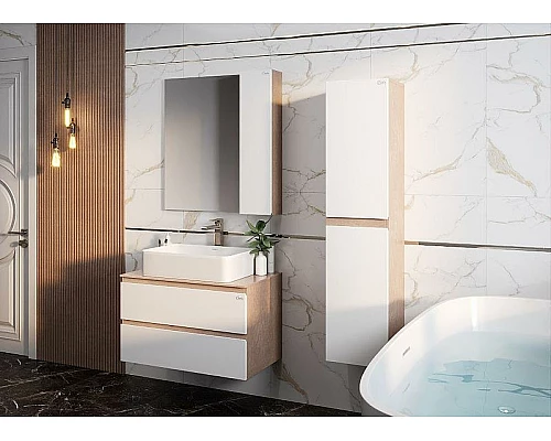 Купить Шкаф пенал Onika Алеста 35.10 403566 подвесной Камень светлый Белый в магазине сантехники Santeh-Crystal.ru