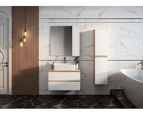 Купить Шкаф пенал Onika Алеста 35.10 403566 подвесной Камень светлый Белый в магазине сантехники Santeh-Crystal.ru