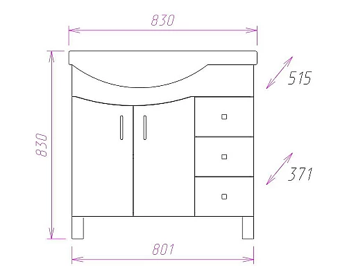 Приобрести Тумба под раковину Onika Эльбрус 82 R 108202 Белая в магазине сантехники Santeh-Crystal.ru