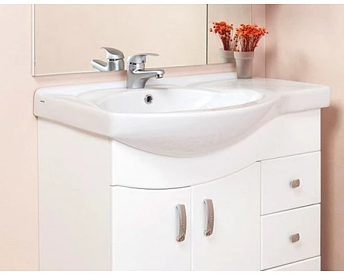 Приобрести Тумба под раковину Onika Эльбрус 82 R 108202 Белая в магазине сантехники Santeh-Crystal.ru