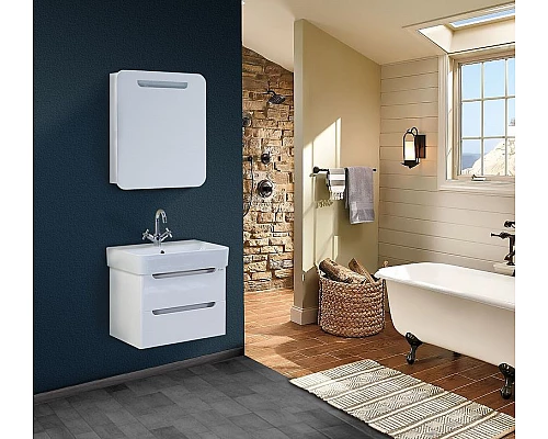 Приобрести Зеркальный шкаф Onika Неаполь 60.01 R 206064 с подсветкой Белый в магазине сантехники Santeh-Crystal.ru