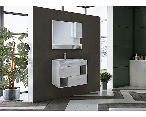 Приобрести Тумба под раковину Onika Санторини 80.13 108043 подвесная Дуб белый крафт в магазине сантехники Santeh-Crystal.ru