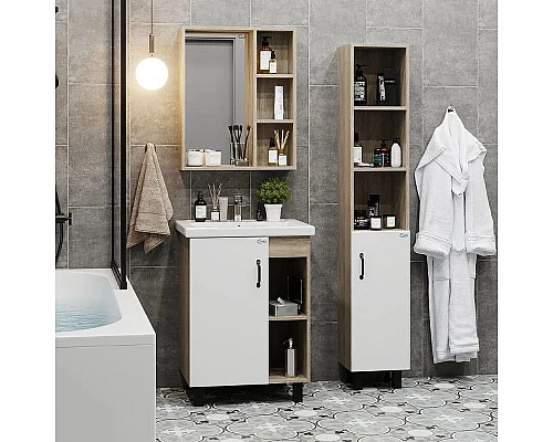 Купить Тумба под раковину Onika Тимбер 60.01 106115 Белый матовый Дуб сонома в магазине сантехники Santeh-Crystal.ru