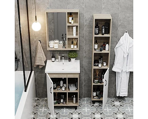 Купить Тумба под раковину Onika Тимбер 60.01 106115 Белый матовый Дуб сонома в магазине сантехники Santeh-Crystal.ru