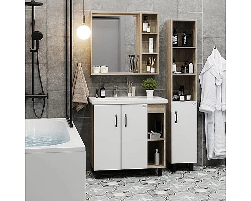 Заказать Тумба под раковину Onika Тимбер 80.10 108045 Белый матовый Дуб сонома в магазине сантехники Santeh-Crystal.ru