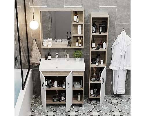 Заказать Тумба под раковину Onika Тимбер 80.10 108045 Белый матовый Дуб сонома в магазине сантехники Santeh-Crystal.ru