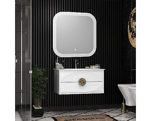 Заказать Тумба под раковину Opadiris Ибица 90 00-00003607 подвесная Белая глянцевая, Золото в магазине сантехники Santeh-Crystal.ru