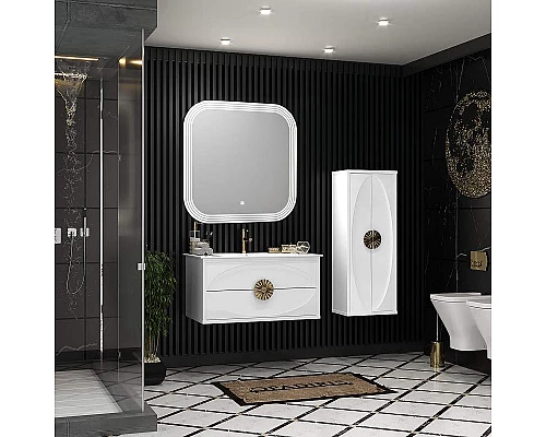 Заказать Тумба под раковину Opadiris Ибица 90 00-00003607 подвесная Белая глянцевая, Золото в магазине сантехники Santeh-Crystal.ru