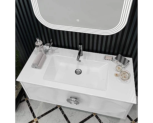 Заказать Тумба под раковину Opadiris Ибица 90 00-00003607 подвесная Белая глянцевая, Золото в магазине сантехники Santeh-Crystal.ru