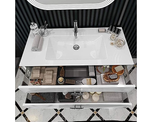 Заказать Тумба под раковину Opadiris Ибица 90 00-00003607 подвесная Белая глянцевая, Золото в магазине сантехники Santeh-Crystal.ru