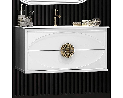 Заказать Тумба под раковину Opadiris Ибица 90 00-00003607 подвесная Белая глянцевая, Золото в магазине сантехники Santeh-Crystal.ru