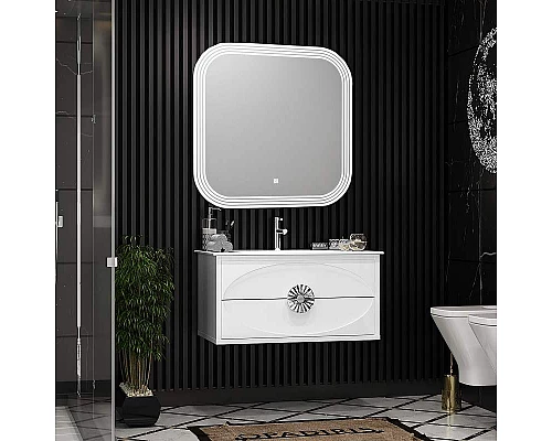 Приобрести Тумба под раковину Opadiris Ибица 90 00-00003606 подвесная Белая глянцевая, Серебро в магазине сантехники Santeh-Crystal.ru