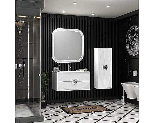 Приобрести Тумба под раковину Opadiris Ибица 90 00-00003606 подвесная Белая глянцевая, Серебро в магазине сантехники Santeh-Crystal.ru